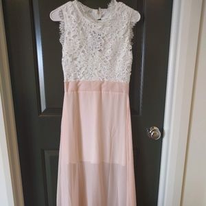 White and Pink Lace Maxi Dress
